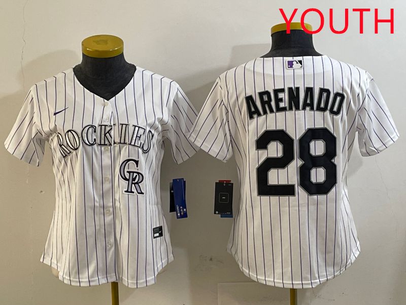 Youth Colorado Rockies #28 Arenado White Stripe Game 2025 Nike MLB Jersey style 5